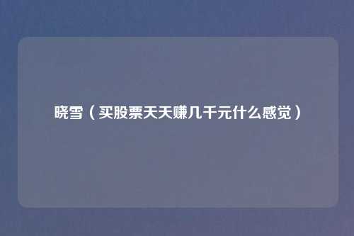 晓雪（买股票天天赚几千元什么感觉）