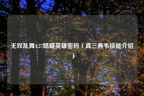 无双乱舞4.27隐藏英雄密码（真三典韦技能介绍）