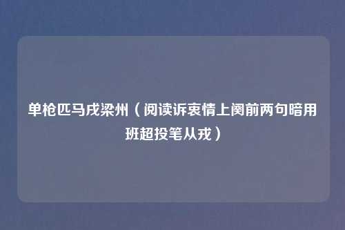 单枪匹马戌梁州（阅读诉衷情上阕前两句暗用班超投笔从戎）