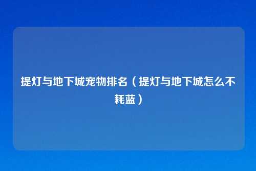 提灯与地下城宠物排名（提灯与地下城怎么不耗蓝）