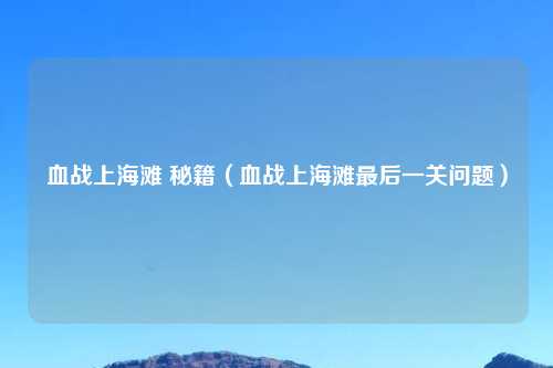 血战上海滩 秘籍（血战上海滩最后一关问题）