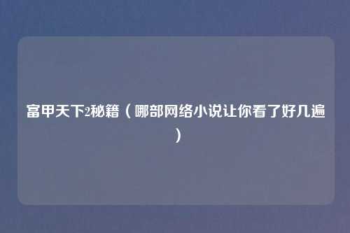 富甲天下2秘籍（哪部     小说让你看了好几遍）
