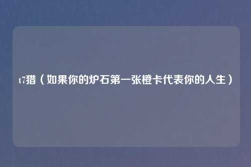 t7猎(如果你的炉石之一张橙卡代表你的人生)