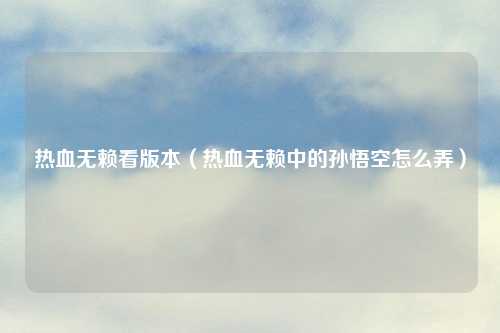 热血无赖看版本（热血无赖中的孙悟空怎么弄）