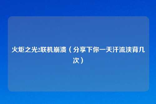 火炬之光2联机崩溃（分享下你一天汗流浃背几次）