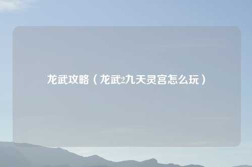 龙武攻略(龙武2九天灵宫怎么玩)