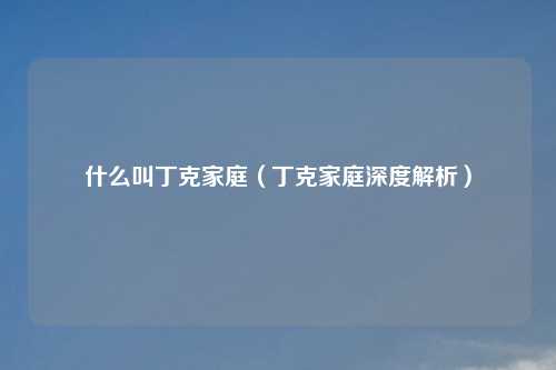 什么叫丁克家庭（丁克家庭深度解析）
