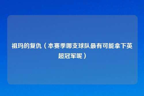 祖玛的复仇（本赛季哪支球队最有可能拿下英超冠军呢）