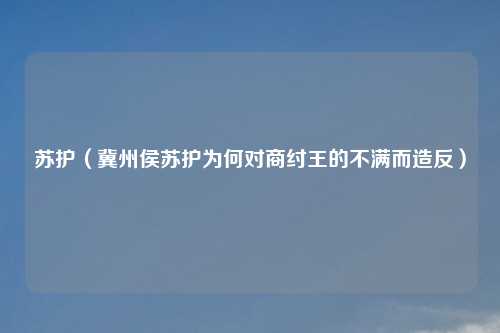 苏护（冀州侯苏护为何对商纣王的不满而造反）