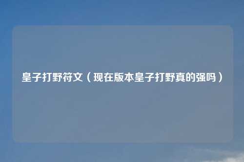皇子打野符文(现在版本皇子打野真的强吗)