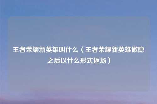 王者荣耀新英雄叫什么（王者荣耀新英雄傲隐之后以什么形式返场）