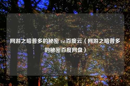 网游之暗普多的秘密 txt百度云(网游之暗普多的秘密百度网盘)