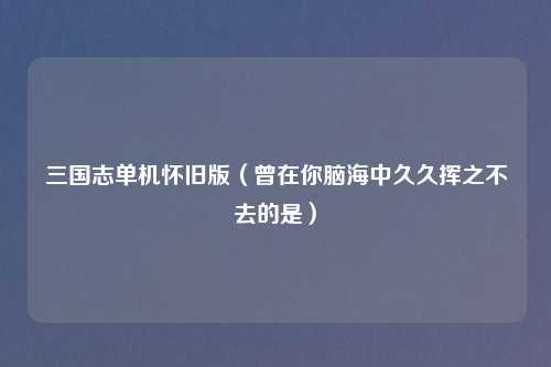 三国志单机怀旧版(曾在你脑海中久久挥之不去的是)