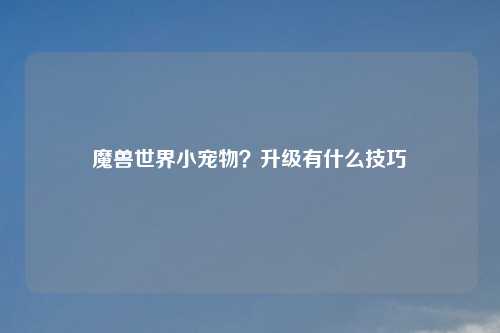 魔兽世界小宠物?升级有什么技巧