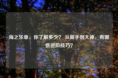 海之乐章,你了解多少? 从新手到大神,有哪些进阶技巧?