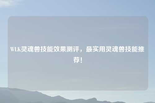 WLK灵魂兽技能效果测评，最实用灵魂兽技能推荐！
