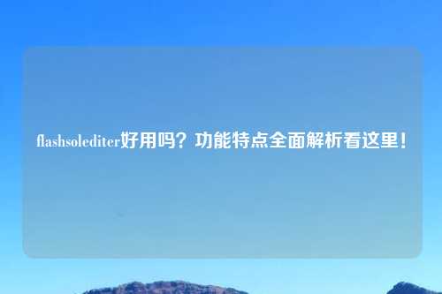 flashsolediter好用吗？功能特点全面解析看这里！
