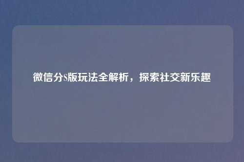 微信分S版玩法全解析，探索社交新乐趣