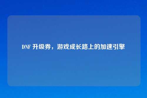 DNF 升级券，游戏成长路上的加速引擎