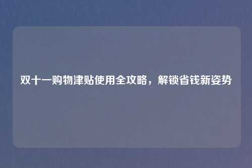 双十一购物津贴使用全攻略,解锁省钱新姿势