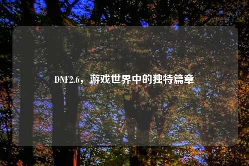 DNF2.6，游戏世界中的独特篇章