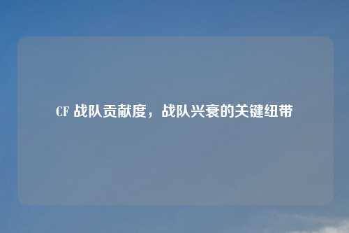 CF 战队贡献度,战队兴衰的关键纽带
