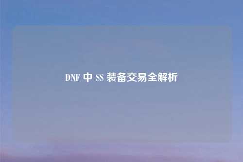 DNF 中 SS 装备交易全解析