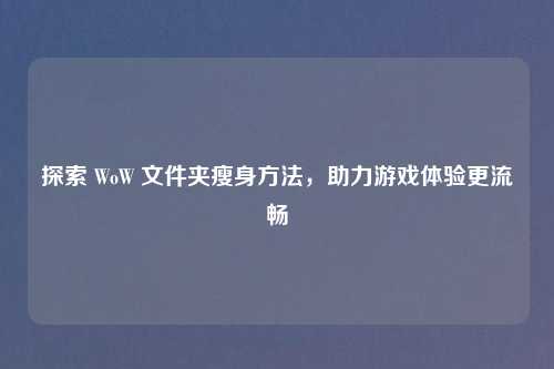 探索 WoW 文件夹瘦身     ，助力游戏体验更流畅