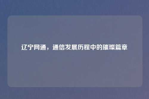 辽宁网通，通信发展历程中的璀璨篇章