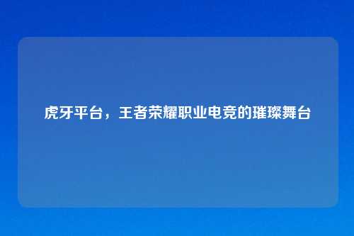 虎牙平台，王者荣耀职业电竞的璀璨舞台