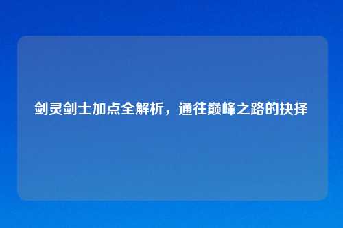 剑灵剑士加点全解析，通往巅峰之路的抉择