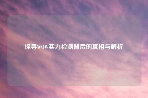 探寻WOW实力检测背后的真相与解析