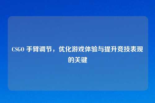 CSGO 手臂调节，优化游戏体验与提升竞技表现的关键