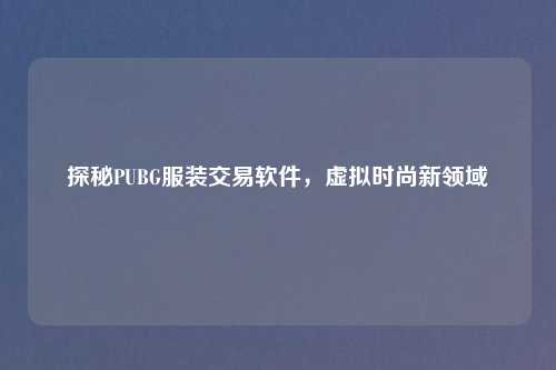 探秘PUBG服装交易软件，虚拟时尚新领域