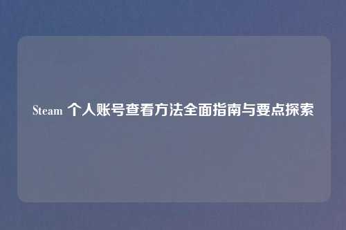 Steam 个人账号查看     全面指南与要点探索