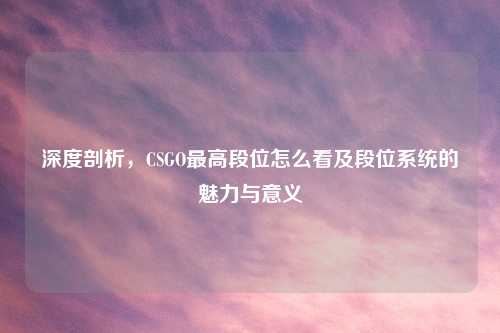 深度剖析，CSGO更高段位怎么看及段位系统的魅力与意义