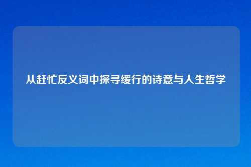 从赶忙反义词中探寻缓行的诗意与人生哲学