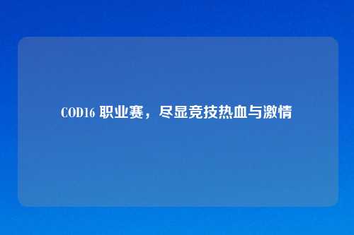 COD16 职业赛，尽显竞技热血与     