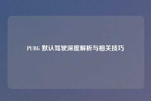 PUBG 默认驾驶深度解析与相关技巧