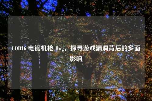 COD16 电锯机枪 Bug，探寻游戏漏洞背后的多面影响