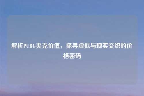 解析PUBG夹克价值，探寻虚拟与现实交织的价格密码