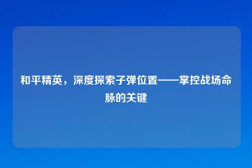 和平精英，深度探索子弹位置——掌控战场命脉的关键