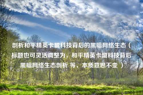 剖析和平精英卡盟科技背后的黑暗     生态（标题也可灵活调整为，和平精英卡盟科技背后黑暗     生态剖析 等，本质意思不变 ）