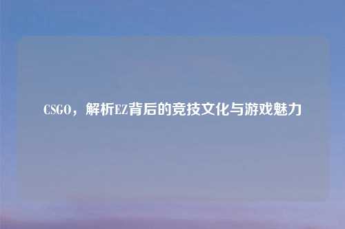 CSGO，解析EZ背后的竞技文化与游戏魅力