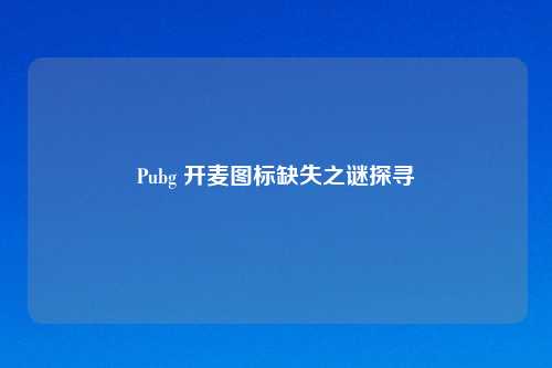 Pubg 开麦图标缺失之谜探寻