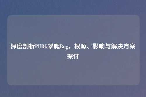 深度剖析PUBG攀爬Bug，根源、影响与解决方案探讨