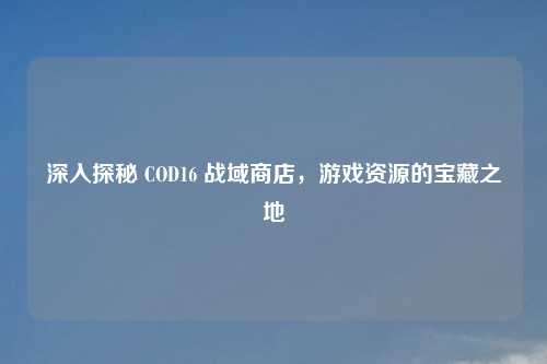 深入探秘 COD16 战域商店,游戏资源的宝藏之地