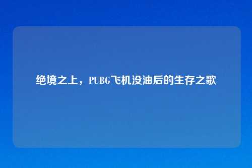 绝境之上，PUBG飞机没油后的生存之歌