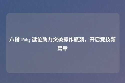 六指 Pubg 键位助力突破操作瓶颈，开启竞技新篇章