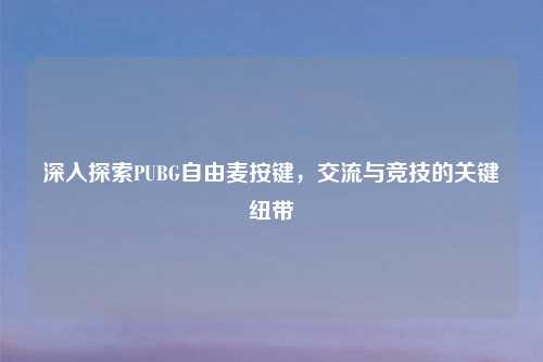深入探索PUBG自由麦按键,交流与竞技的关键纽带